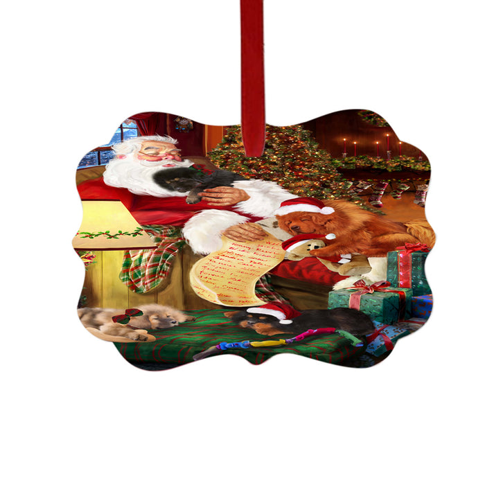 Tibetan Mastiffs Dog and Puppies Sleeping with Santa Double-Sided Photo Benelux Christmas Ornament LOR49324