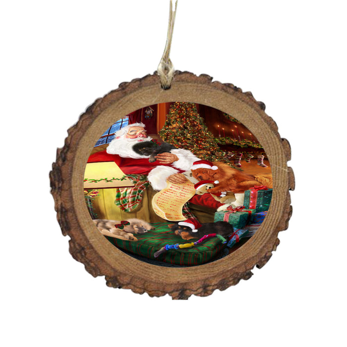Tibetan Mastiffs Dog and Puppies Sleeping with Santa Wooden Christmas Ornament WOR49324
