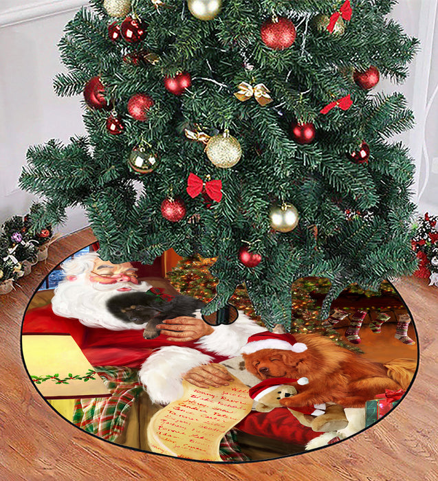 Santa Sleeping with Tibetan Mastiff Dogs Christmas Tree Skirt