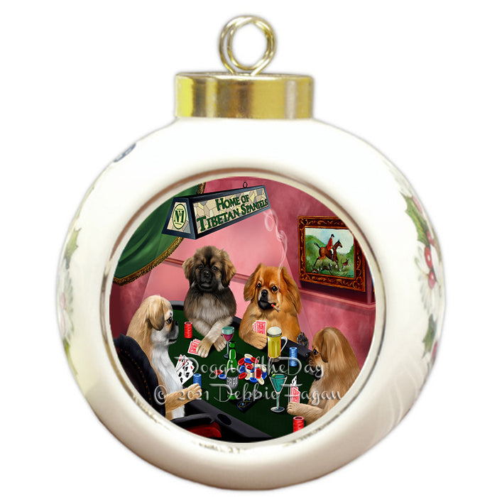 Home of Poker Playing Tibetan Spaniel Dogs Round Ball Christmas Ornament Pet Decorative Hanging Ornaments for Christmas X-mas Tree Decorations - 3" Round Ceramic Ornament