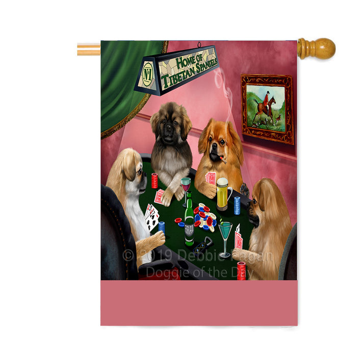 Personalized Home of Tibetan Spaniel Dogs Four Dogs Playing Poker Custom House Flag FLG-DOTD-A60359