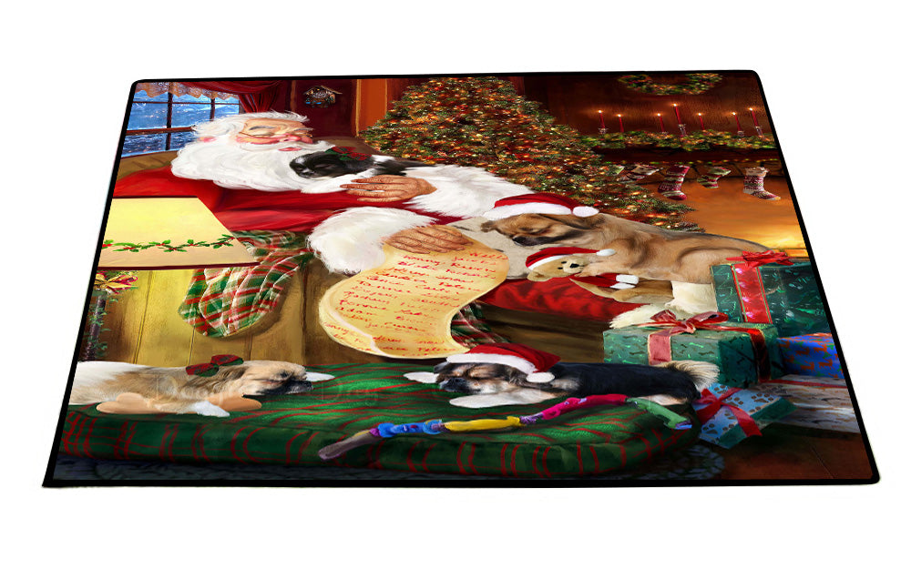 Santa Sleeping with Tibetan Spaniel Dogs Floor Mat- Anti-Slip Pet Door Mat Indoor Outdoor Front Rug Mats for Home Outside Entrance Pets Portrait Unique Rug Washable Premium Quality Mat