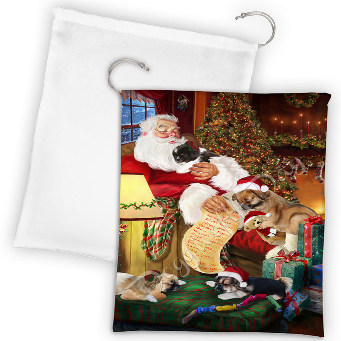 Santa Sleeping with Tibetan Terrier Dogs Drawstring Laundry or Gift Bag LGB48857