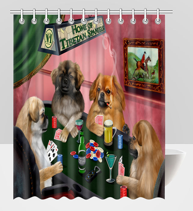 Home of  Tibetan Spaniel Dogs Playing Poker Shower Curtain