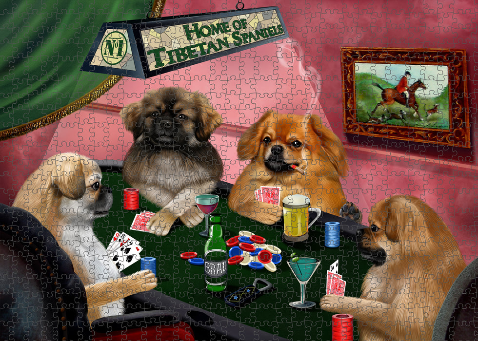 Home of Poker Playing Tibetan Spaniel Dogs Portrait Jigsaw Puzzle for Adults Animal Interlocking Puzzle Game Unique Gift for Dog Lover's with Metal Tin Box