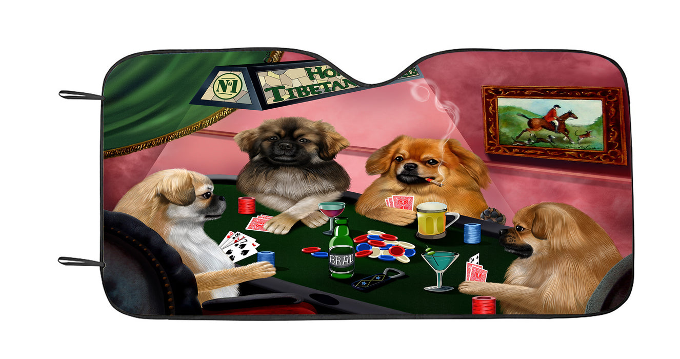 Home of  Tibetan Spaniel Dogs Playing Poker Car Sun Shade