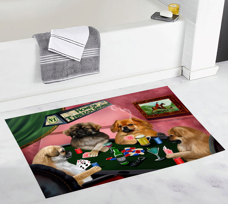 Home of  Tibetan Spaniel Dogs Playing Poker Bath Mat