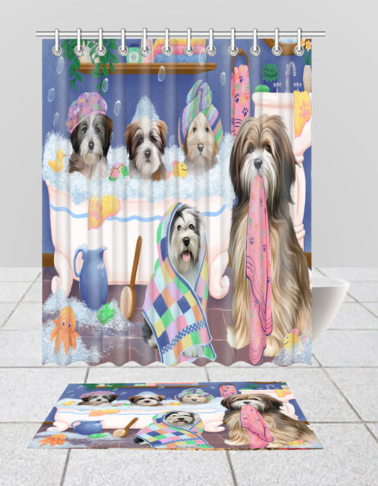Rub A Dub Dogs In A Tub Tibetan Terrier Dogs Bath Mat and Shower Curtain Combo