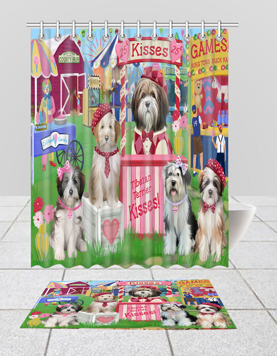 Carnival Kissing Booth Tibetan Terrier Dogs  Bath Mat and Shower Curtain Combo
