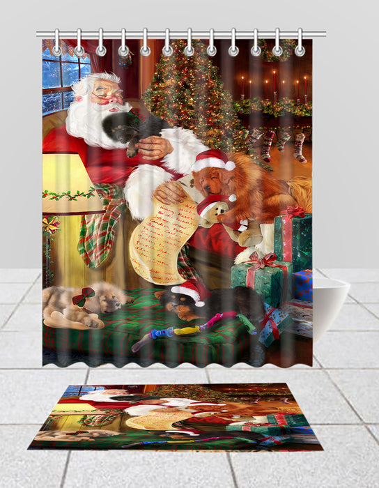 Santa Sleeping with Tibetan Mastiff Dogs  Bath Mat and Shower Curtain Combo