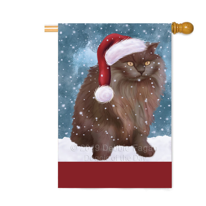 Personalized Let It Snow Happy Holidays Tiffany Cat Custom House Flag FLG-DOTD-A62526