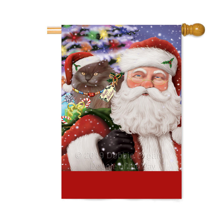 Personalized Santa Carrying Tiffany Cat and Christmas Presents Custom House Flag FLG-DOTD-A63545