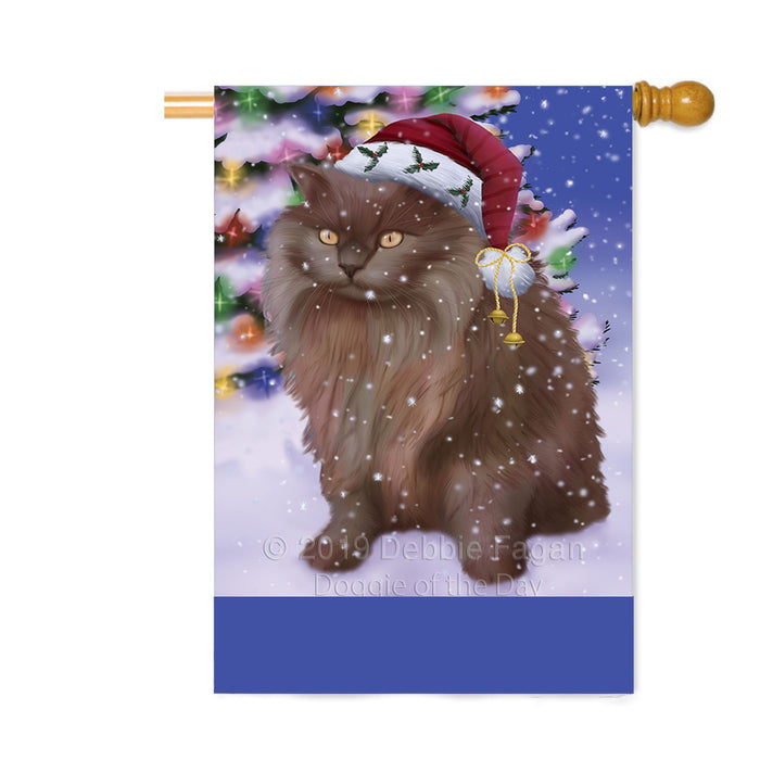 Personalized Winterland Wonderland Tiffany Cat In Christmas Holiday Scenic Background Custom House Flag FLG-DOTD-A61481