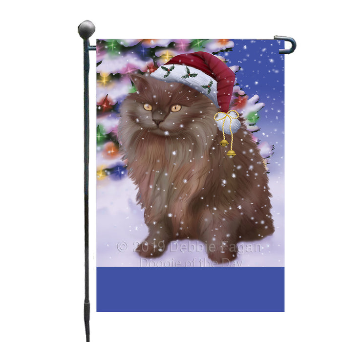 Personalized Winterland Wonderland Tiffany Cat In Christmas Holiday Scenic Background Custom Garden Flags GFLG-DOTD-A61425
