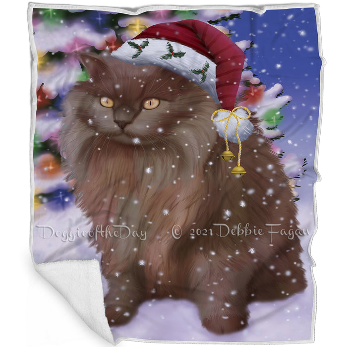 Winterland Wonderland Tiffany Cat In Christmas Holiday Scenic Background Blanket BLNKT121098