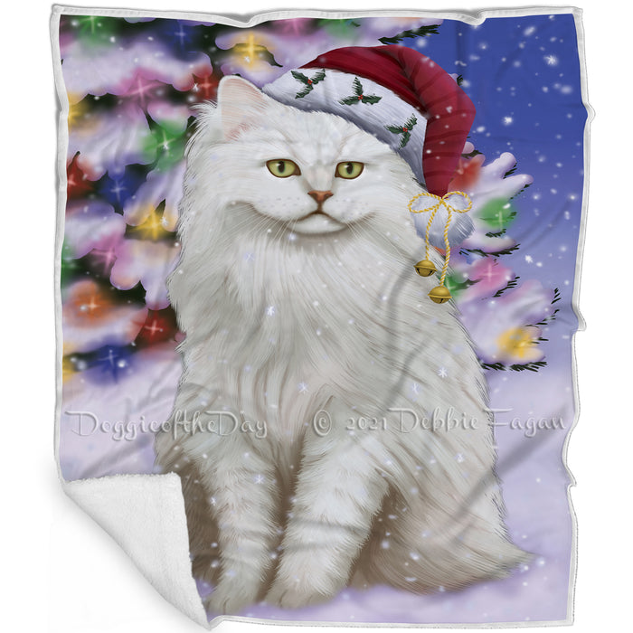 Winterland Wonderland Tiffany Cat In Christmas Holiday Scenic Background Blanket BLNKT121107