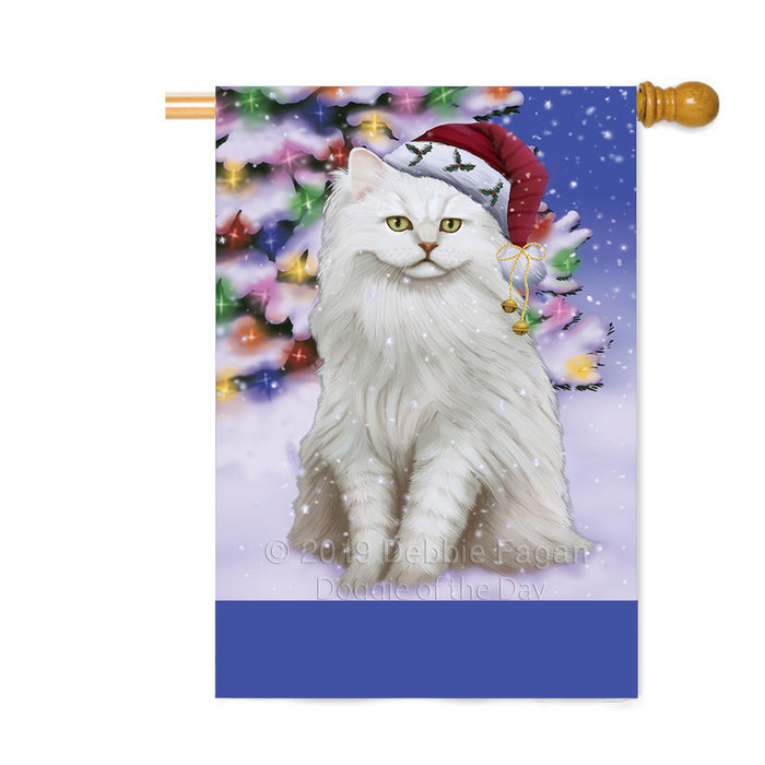 Personalized Winterland Wonderland Tiffany Cat In Christmas Holiday Scenic Background Custom House Flag FLG-DOTD-A61482