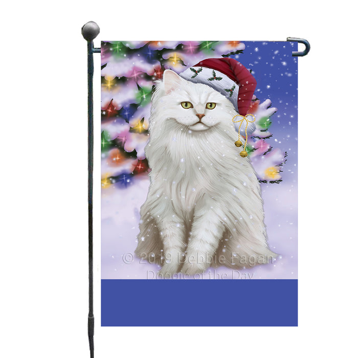 Personalized Winterland Wonderland Tiffany Cat In Christmas Holiday Scenic Background Custom Garden Flags GFLG-DOTD-A61426