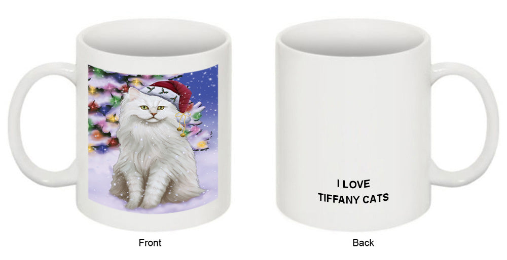 Winterland Wonderland Tiffany Cat In Christmas Holiday Scenic Background Coffee Mug MUG51140