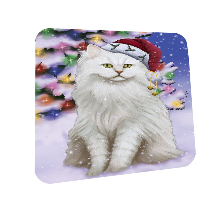 Winterland Wonderland Tiffany Cat In Christmas Holiday Scenic Background Coasters Set of 4 CST55700