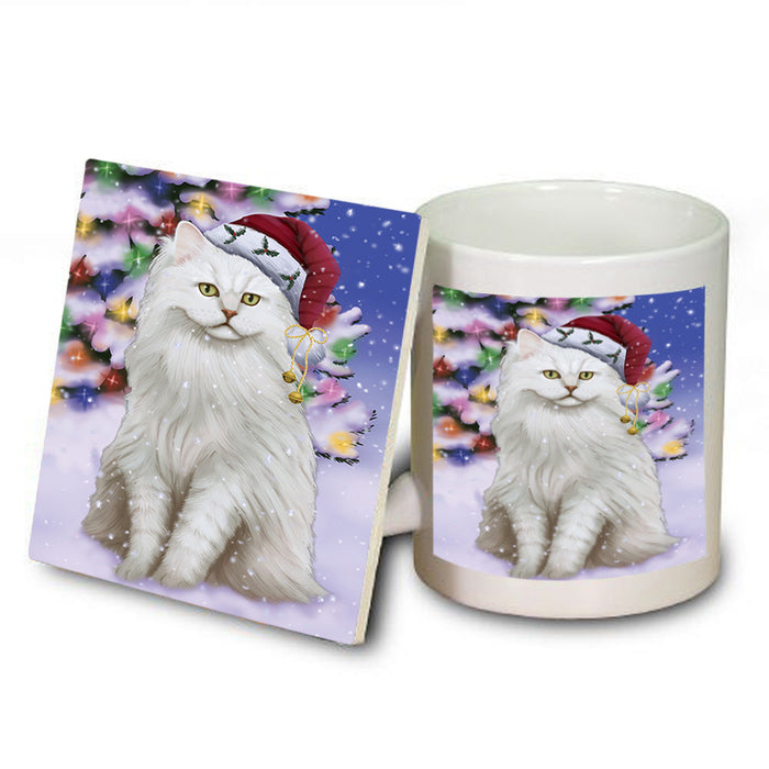 Winterland Wonderland Tiffany Cat In Christmas Holiday Scenic Background Mug and Coaster Set MUC55734
