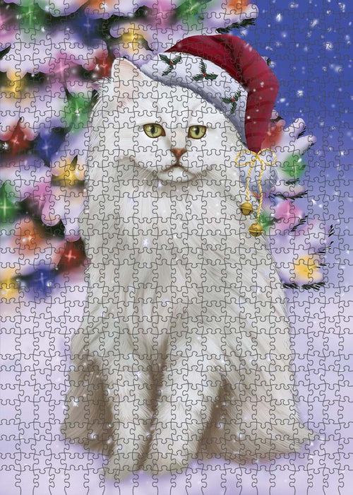 Winterland Wonderland Tiffany Cat In Christmas Holiday Scenic Background Puzzle with Photo Tin PUZL91172