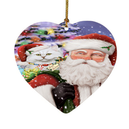 Santa Carrying Tiffany Cat and Christmas Presents Heart Christmas Ornament HPOR55901