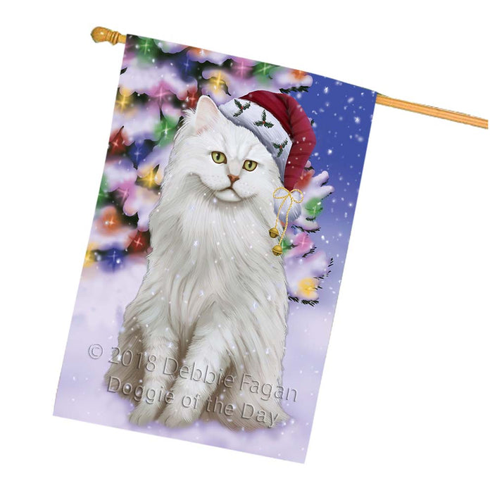 Winterland Wonderland Tiffany Cat In Christmas Holiday Scenic Background House Flag FLG56171