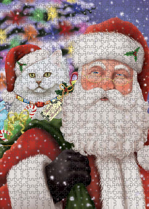 Santa Carrying Tiffany Cat and Christmas Presents Puzzle with Photo Tin PUZL90384