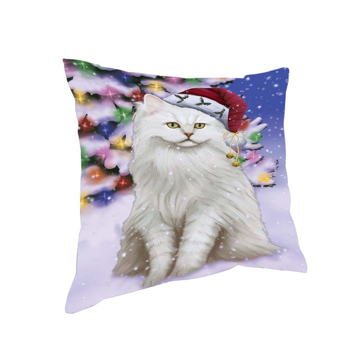 Winterland Wonderland Tiffany Cat In Christmas Holiday Scenic Background Pillow PIL71896