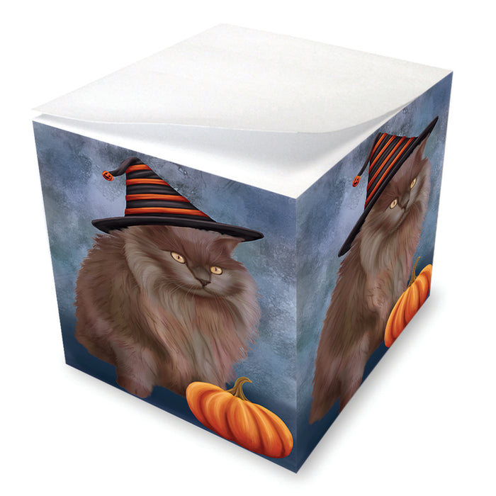 Happy Halloween Tiffany Cat Wearing Witch Hat with Pumpkin Note Cube NOC56472
