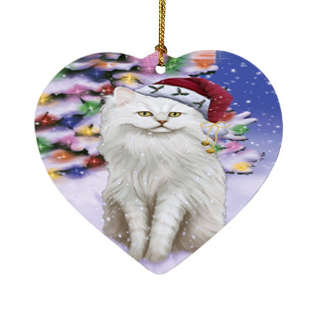Winterland Wonderland Tiffany Cat In Christmas Holiday Scenic Background Heart Christmas Ornament HPOR56098