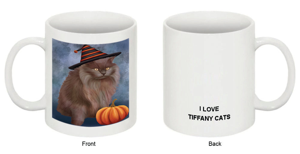 Happy Halloween Tiffany Cat Wearing Witch Hat with Pumpkin Coffee Mug MUG50224