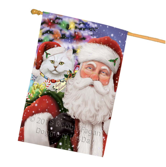Santa Carrying Tiffany Cat and Christmas Presents House Flag FLG55974