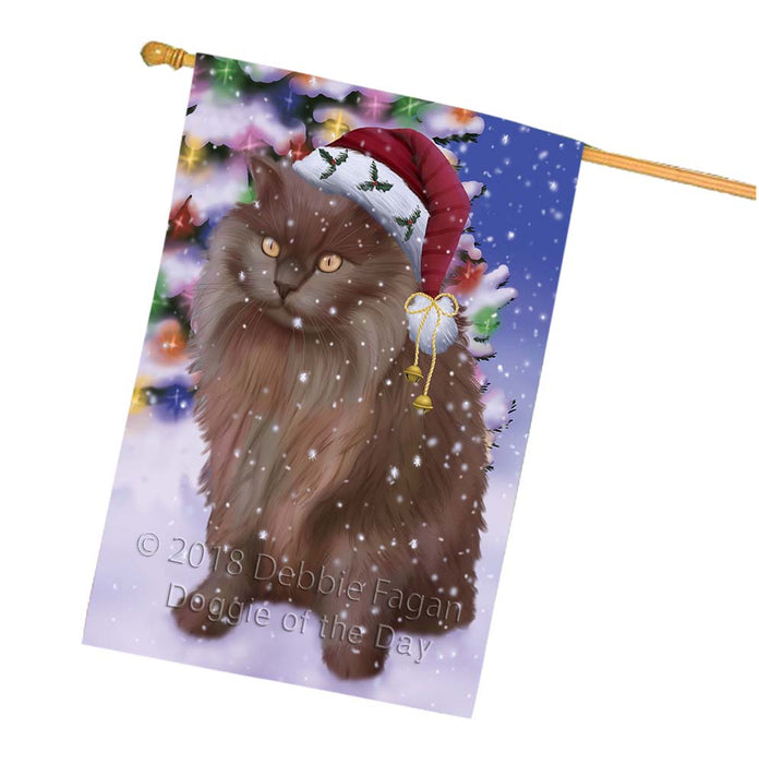 Winterland Wonderland Tiffany Cat In Christmas Holiday Scenic Background House Flag FLG56172