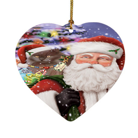 Santa Carrying Tiffany Cat and Christmas Presents Heart Christmas Ornament HPOR55902