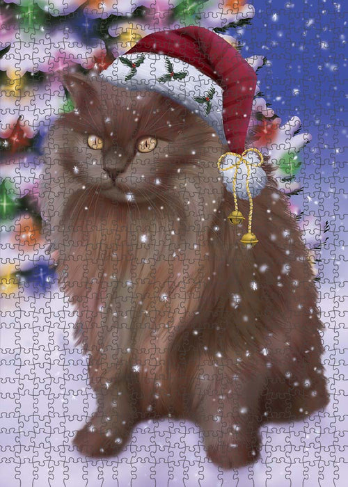 Winterland Wonderland Tiffany Cat In Christmas Holiday Scenic Background Puzzle with Photo Tin PUZL91176