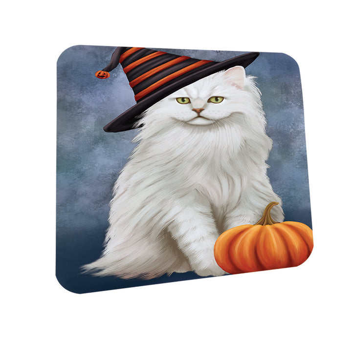 Happy Halloween Tiffany Cat Wearing Witch Hat with Pumpkin Coasters Set of 4 CST54785