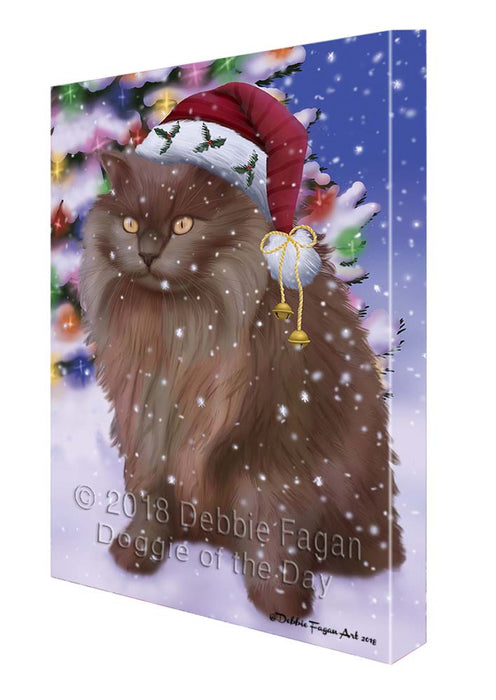 Winterland Wonderland Tiffany Cat In Christmas Holiday Scenic Background Canvas Print Wall Art Décor CVS121616