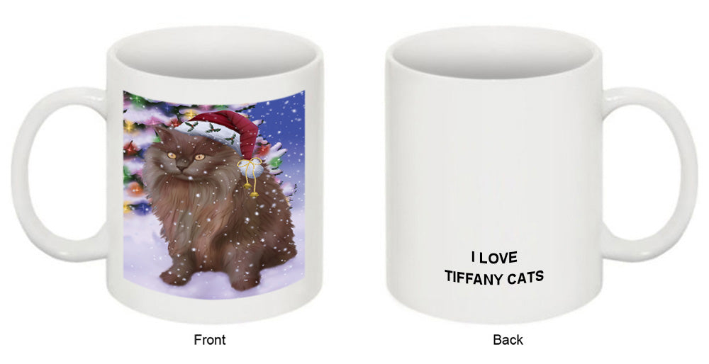 Winterland Wonderland Tiffany Cat In Christmas Holiday Scenic Background Coffee Mug MUG51141