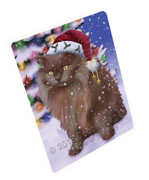 Winterland Wonderland Tiffany Cat In Christmas Holiday Scenic Background Cutting Board C72366