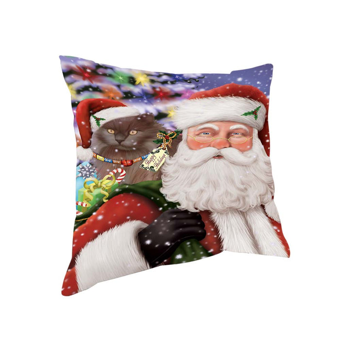 Santa Carrying Tiffany Cat and Christmas Presents Pillow PIL71112