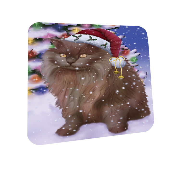 Winterland Wonderland Tiffany Cat In Christmas Holiday Scenic Background Coasters Set of 4 CST55701