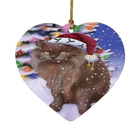 Winterland Wonderland Tiffany Cat In Christmas Holiday Scenic Background Heart Christmas Ornament HPOR56099