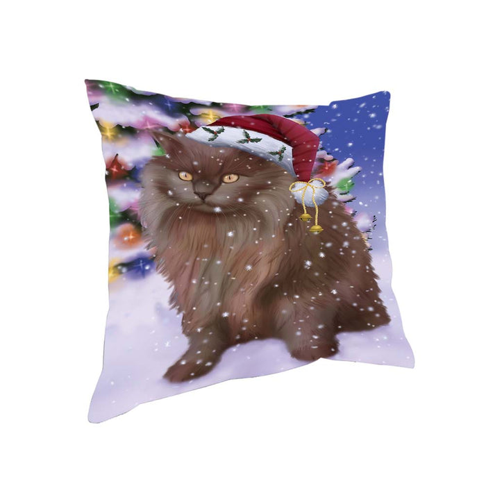 Winterland Wonderland Tiffany Cat In Christmas Holiday Scenic Background Pillow PIL71900