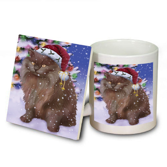 Winterland Wonderland Tiffany Cat In Christmas Holiday Scenic Background Mug and Coaster Set MUC55735
