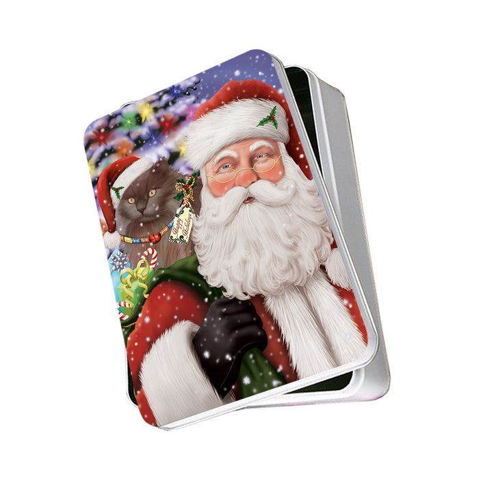 Santa Carrying Tiffany Cat and Christmas Presents Photo Storage Tin PITN55489
