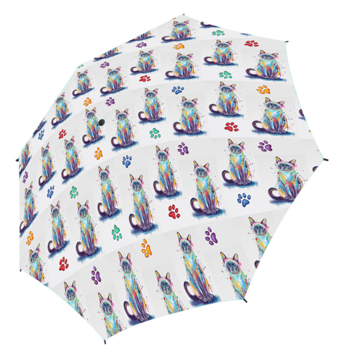 Watercolor Mini Tonkinese CatsSemi-Automatic Foldable Umbrella