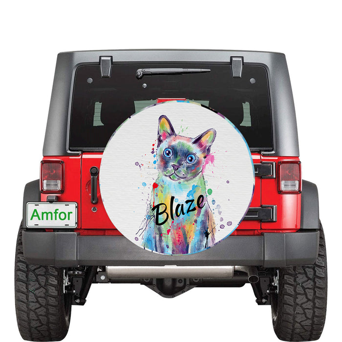 Custom Pet Name Personalized Watercolor Tonkinese Cat Car Tire Cover