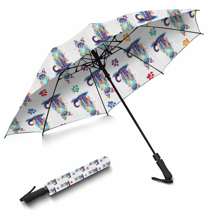 Watercolor Mini Tonkinese CatsSemi-Automatic Foldable Umbrella